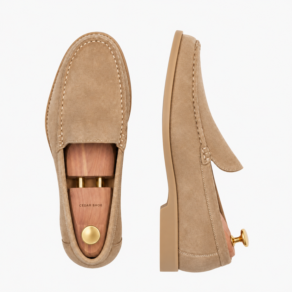 Noble Meridian Venetian Loafer - Sandfarbenes Wildleder — Obermaterial aus Wildleder
